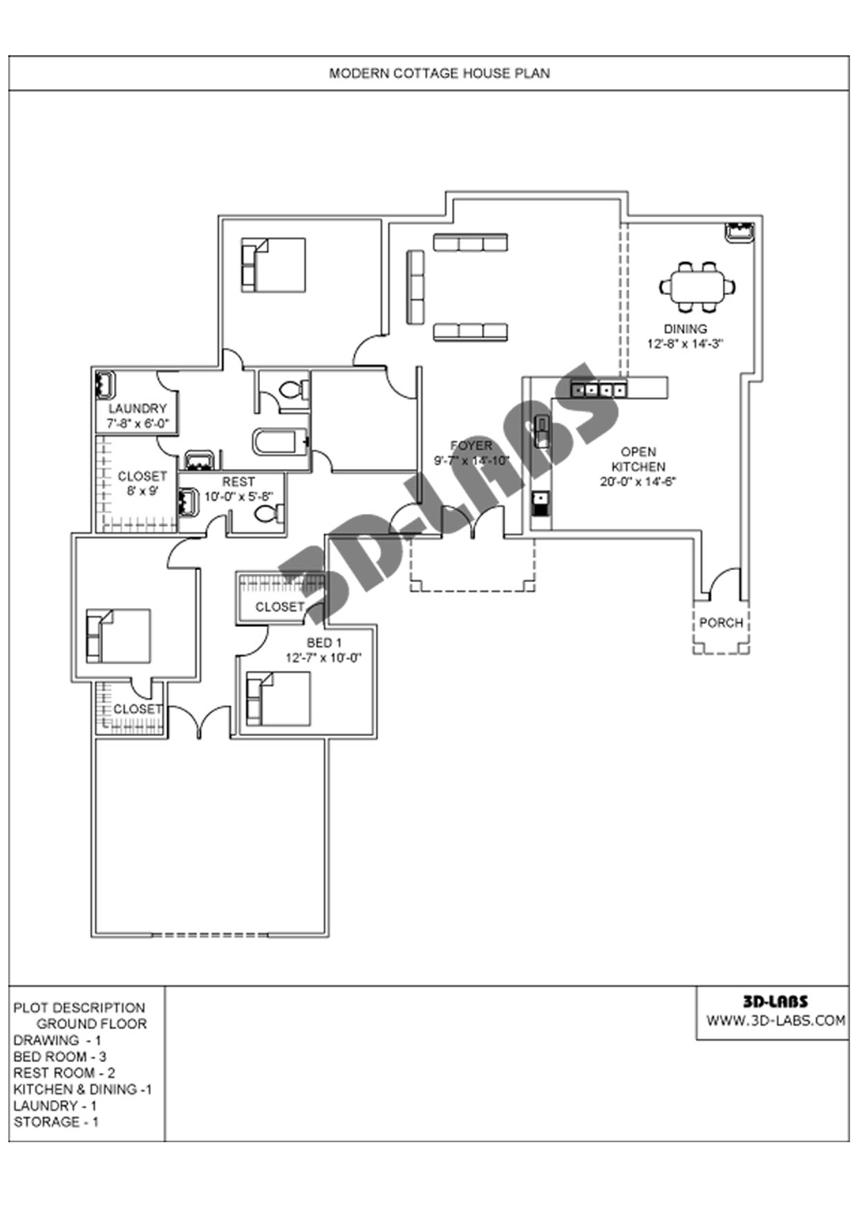Modern Cottage House Plan 308 3D LABS